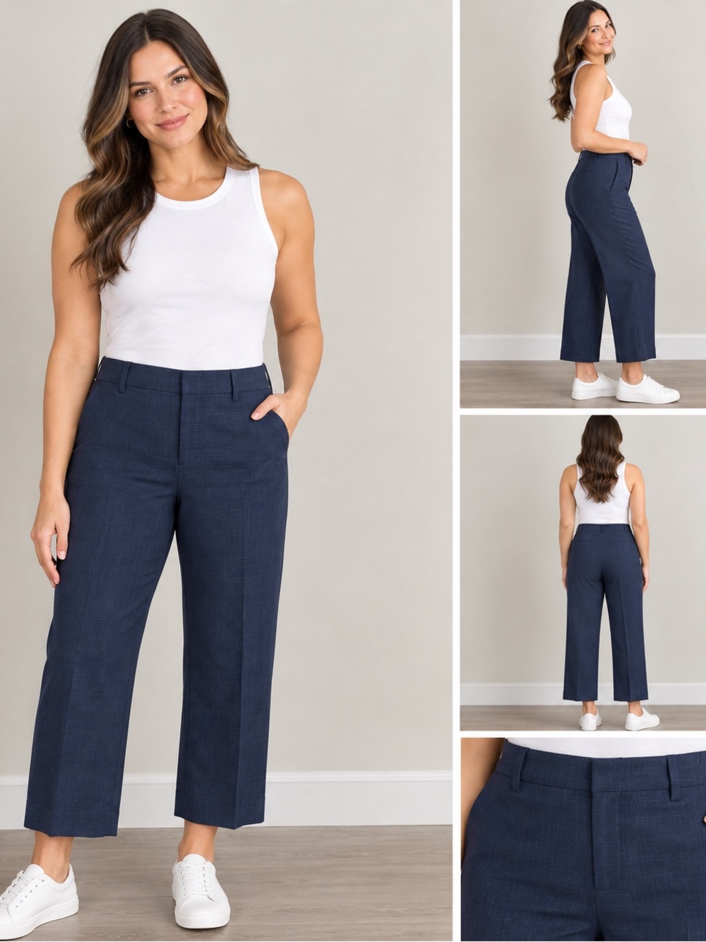 Banana Republic Women’s Deep Blue Plaid Patterned Cropped Dress Pants